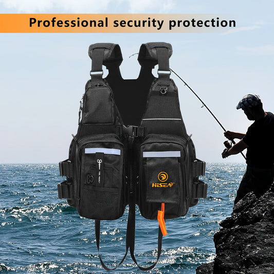High Buoyancy Adult Life Jacket – Black Tactical Safety Vest for Fishing, Kayaking & Boating