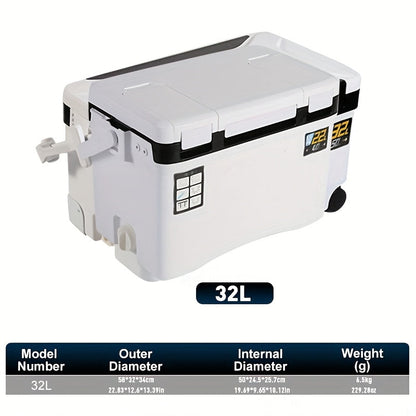 32L Slip-Resistant Fishing Cooler Box with Live Bait Compartment – Marine Ice Chest for Boat & Sea Fishing