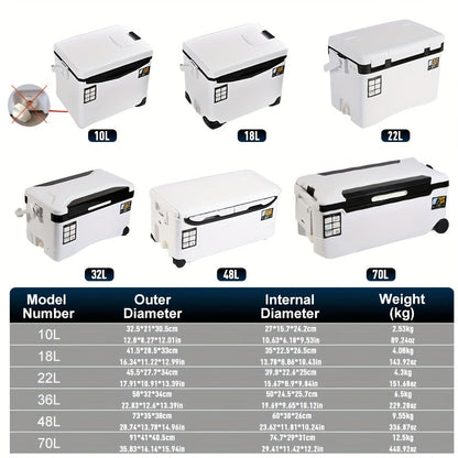 32L Slip-Resistant Fishing Cooler Box with Live Bait Compartment – Marine Ice Chest for Boat & Sea Fishing