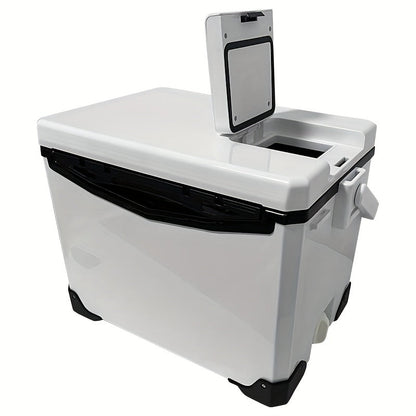 32L Slip-Resistant Fishing Cooler Box with Live Bait Compartment – Marine Ice Chest for Boat & Sea Fishing