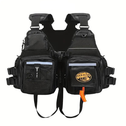 High Buoyancy Adult Life Jacket – Black Tactical Safety Vest for Fishing, Kayaking & Boating